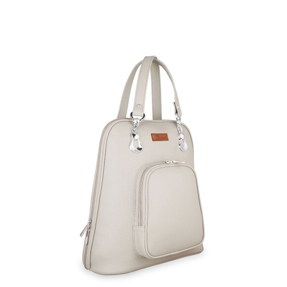 Ladies’ Grey Vegan Leather Backpack – Top Handle Daypack - Picture 8 of 10